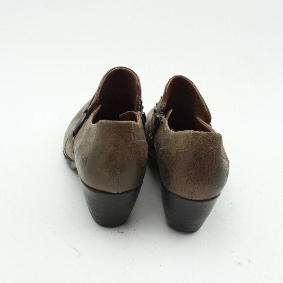 Born Brown Leather Studded Harness Side Zip Ankle Booties - Picture 7 of 11